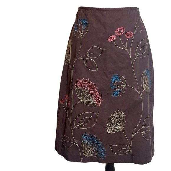 Boden Dresses & Skirts - Boden Brown Multi Color Embroidered Floral A-Line Skirt Women’s 8L